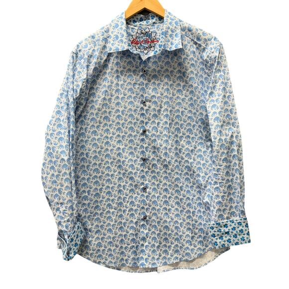 Robert Graham Shirt Mens XL Skull All Over Print Contrast Blue White Classic Fit - Picture 1 of 8